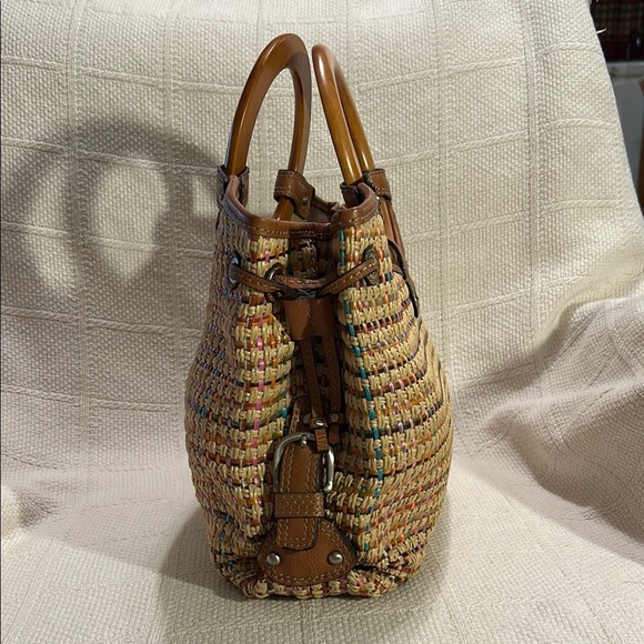 FOSSIL Multicolor Woven Tote with Wooden Handles - Picture 3 of 8